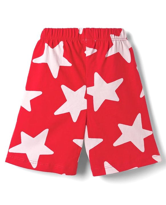 Babyhug 100% Cotton Knit Half Sleeves Co-Ords Shirt & Shorts Night Suit With Star Print - Red