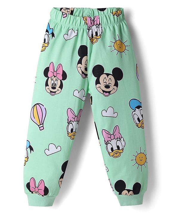 Babyhug Disney Single Jersey Knit Full Sleeves T-Shirt & Pyjama Night Suit with Minnie Mouse  Print - Green