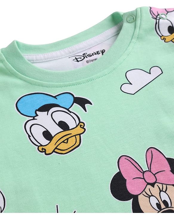 Babyhug Disney Single Jersey Knit Full Sleeves T-Shirt & Pyjama Night Suit with Minnie Mouse  Print - Green