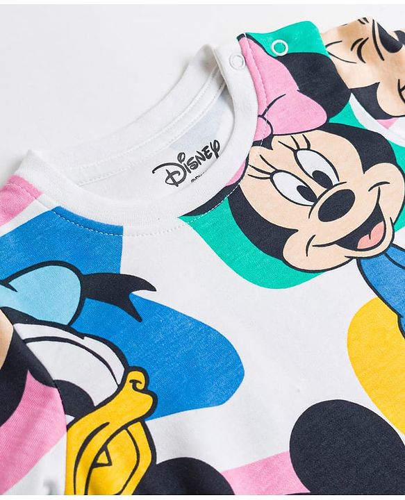Babyhug Disney Single Jersey Knit Full Sleeves  Minnie & Friends Co-Ords T-Shirt & Pyjama Night Suit - White