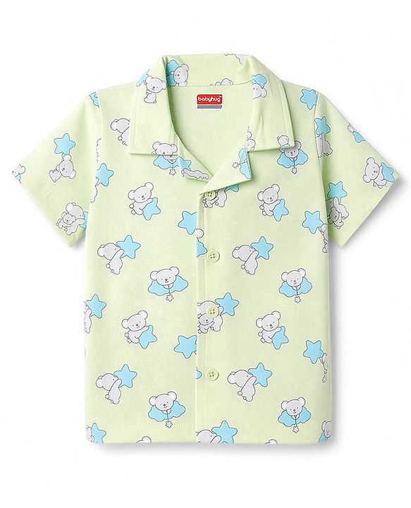 Babyhug 100% Cotton Knit Half Sleeves Co-Ords Shirt & Shorts Night Suit with Koala Print - Light Green