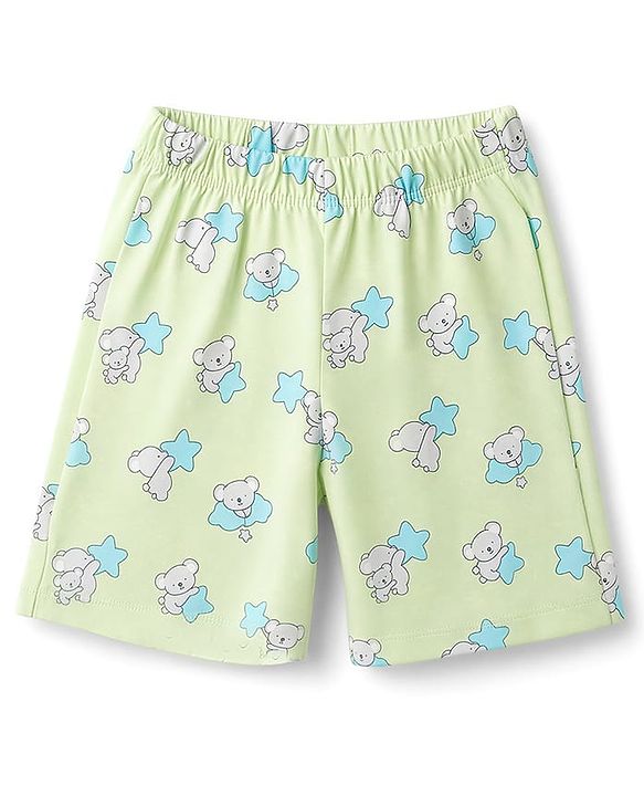 Babyhug 100% Cotton Knit Half Sleeves Co-Ords Shirt & Shorts Night Suit with Koala Print - Light Green