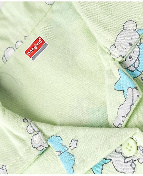 Babyhug 100% Cotton Knit Half Sleeves Co-Ords Shirt & Shorts Night Suit with Koala Print - Light Green