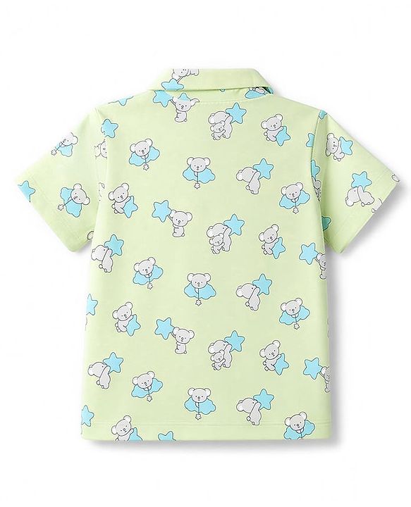 Babyhug 100% Cotton Knit Half Sleeves Co-Ords Shirt & Shorts Night Suit with Koala Print - Light Green