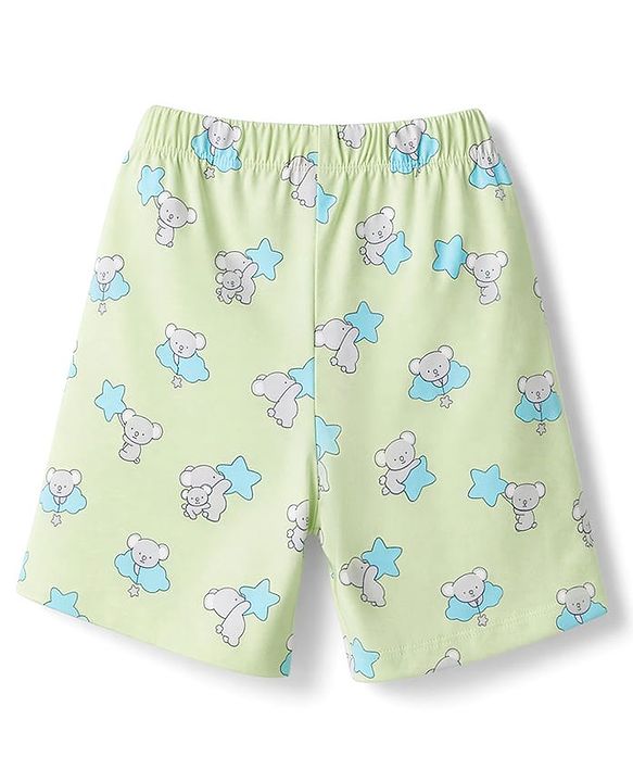 Babyhug 100% Cotton Knit Half Sleeves Co-Ords Shirt & Shorts Night Suit with Koala Print - Light Green