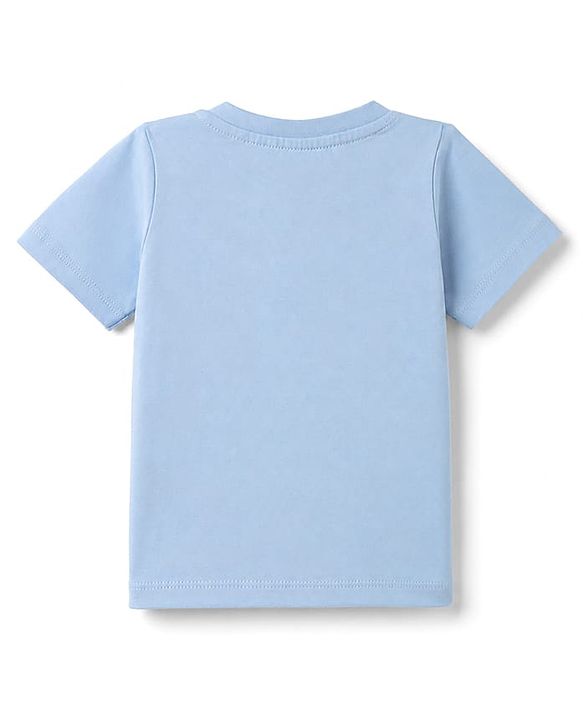 Babyhug 100% Cotton Knit Half Sleeves T-Shirt & Shorts Night Suit with Boat Print - Sky