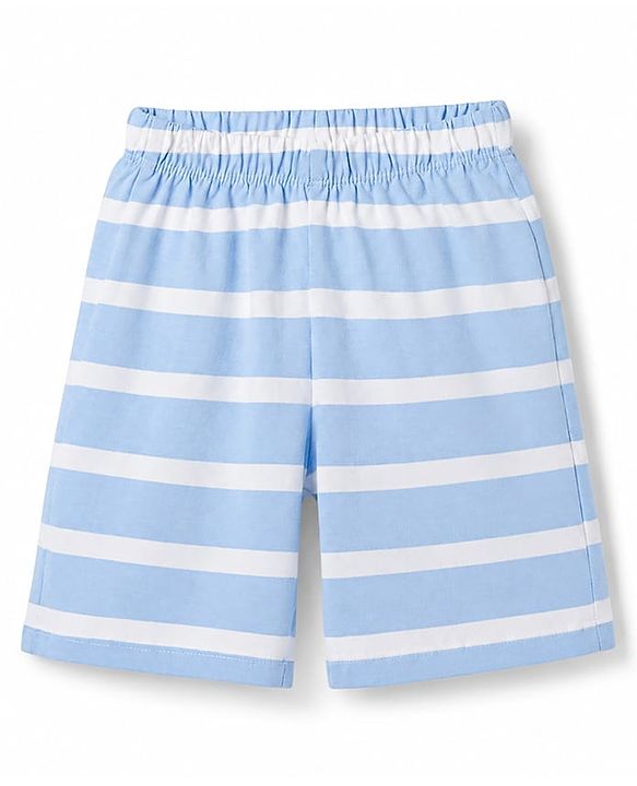 Babyhug 100% Cotton Knit Half Sleeves T-Shirt & Shorts Night Suit with Boat Print - Sky