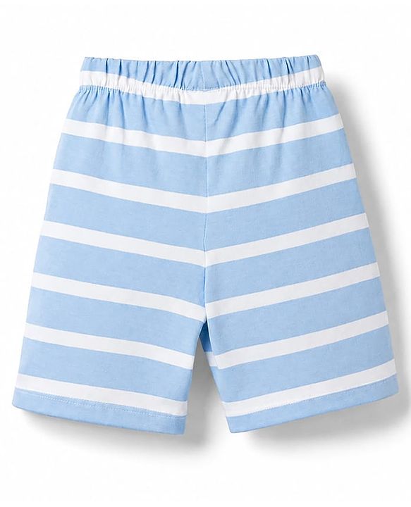Babyhug 100% Cotton Knit Half Sleeves T-Shirt & Shorts Night Suit with Boat Print - Sky