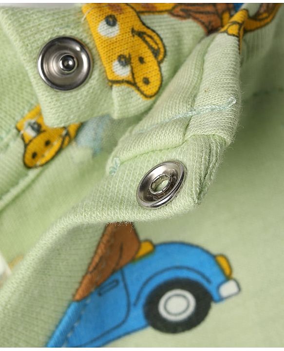 Babyhug 100% Cotton Knit Full Sleeves T-Shirt & Shorts Co-Ord Night Suit With Animal Print - Light Green