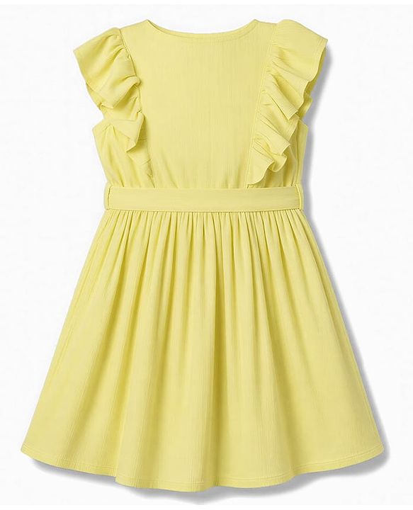 Pine Kids Woven Sleeveless Floral Embroidered Frock - Yellow