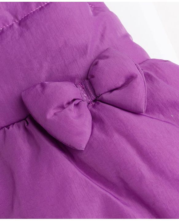 Babyhug Woven Sleeveless Solid  Hooded Padded Jacket with Frill & Bow - Purple
