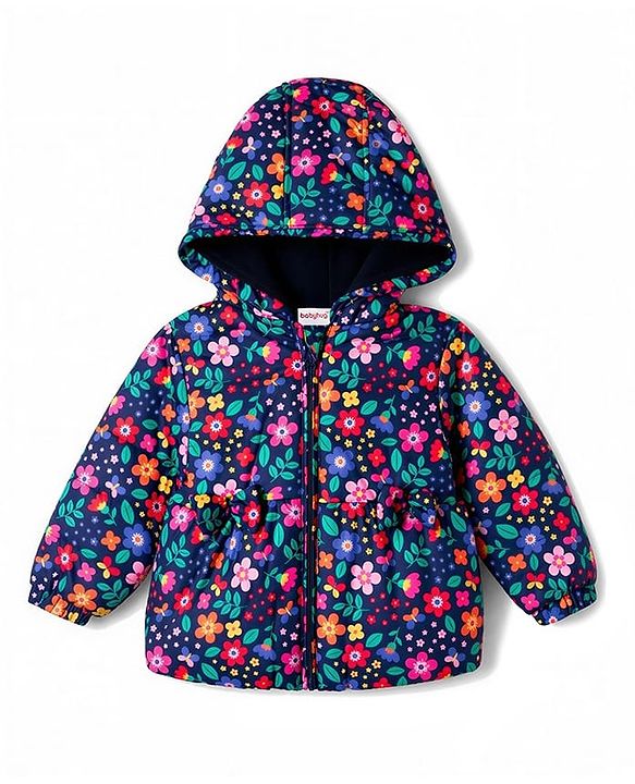 Babyhug Full Sleeves Winter Wear Suits With Floral Print- Navy Blue