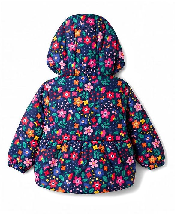 Babyhug Full Sleeves Winter Wear Suits With Floral Print- Navy Blue