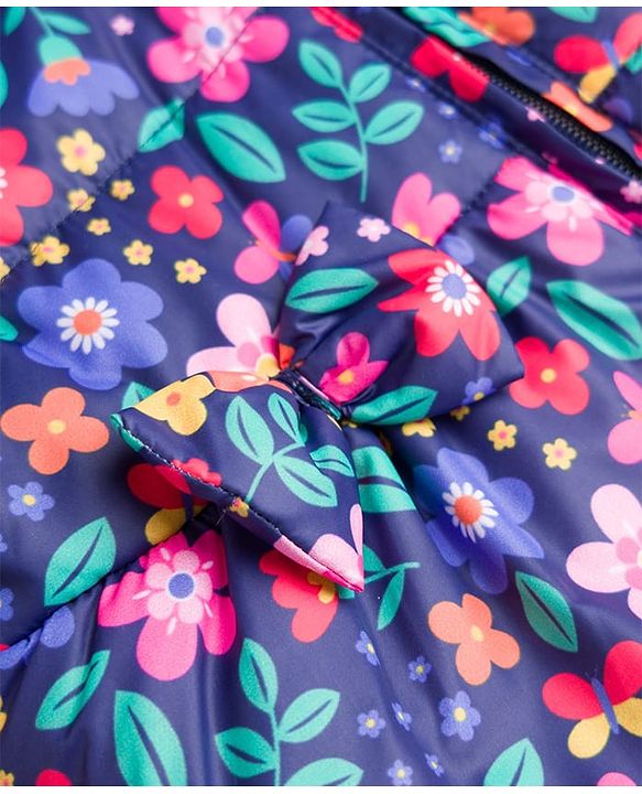 Babyhug Full Sleeves Winter Wear Suits With Floral Print- Navy Blue