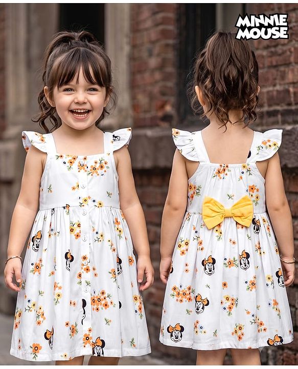 Babyhug Disney Cotton Woven One Piece Dresses/Frocks with Minnie Mouse Graphics Multi Color 6-9 Months