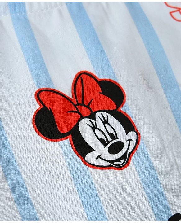 Babyhug Disney Cotton Woven Sleeveless Top and Shorts With Minnie Mouse Graphics - Light Blue & Red