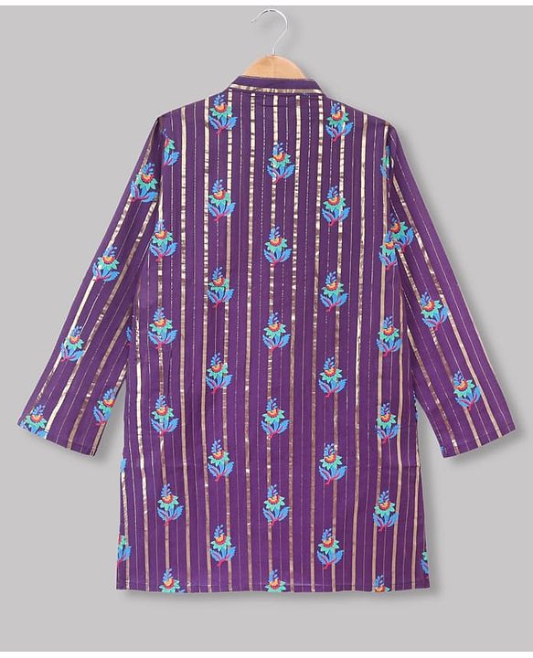 Pine Kids Woven Full Sleeves Kurta and Pyjama Set with Floral Print in Purple