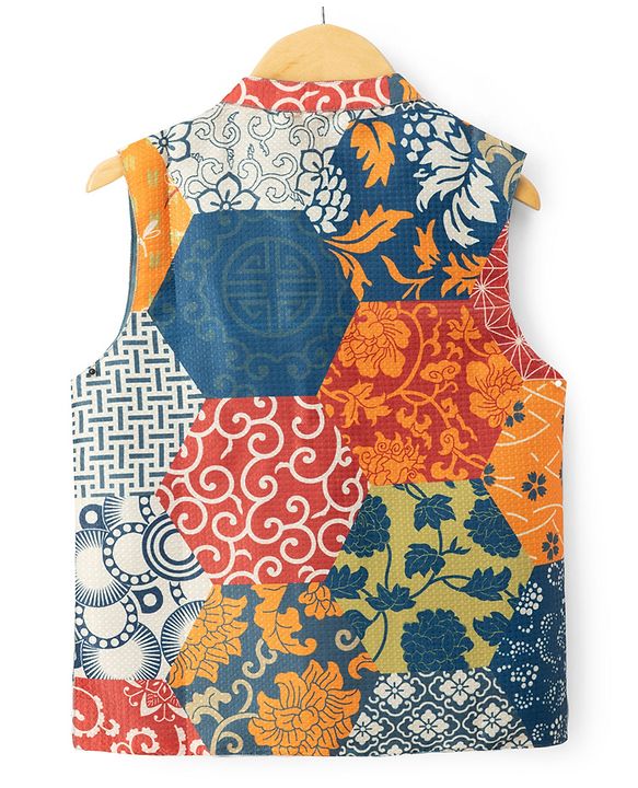 Pine Kids Woven Full Sleeves Solid Colour Kurta Pajama Set with Floral Printed Nehru Jacket - Navy Blue