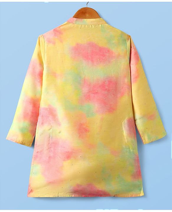 Pine Kids Woven Full Sleeves Tie-Dye Stone Embellished Kurta & Pyjama Set - Yellow