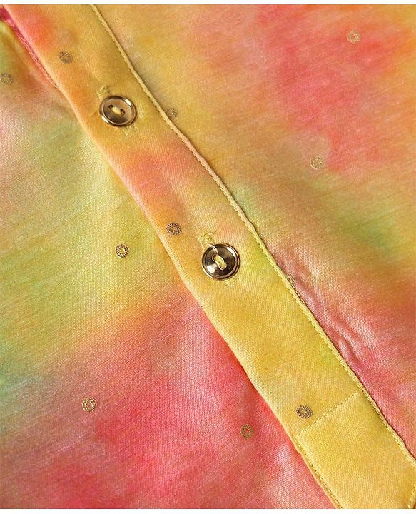 Pine Kids Woven Full Sleeves Tie-Dye Stone Embellished Kurta & Pyjama Set - Yellow