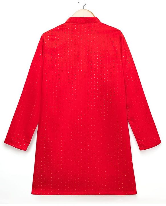 Pine Kids Woven Full Sleeves Solid Colour Kurta Pajama Set with Floral Embroidered Nehru Jacket - Red
