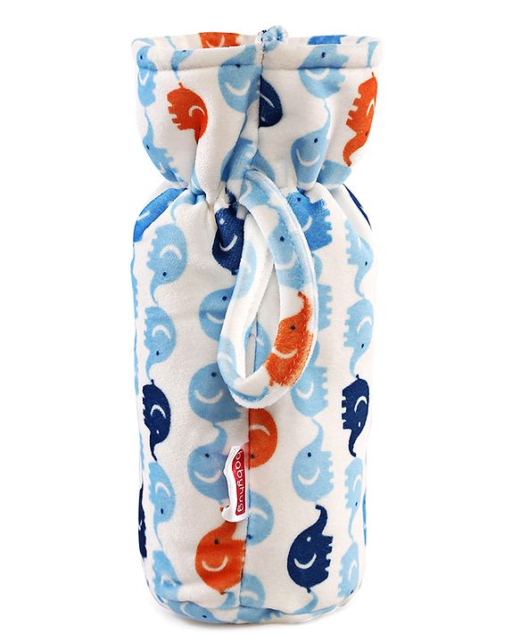 Babyhug Velour Feeding Bottle Cover Elephant Print Large Blue - Fits Upto 280 ml Bottle