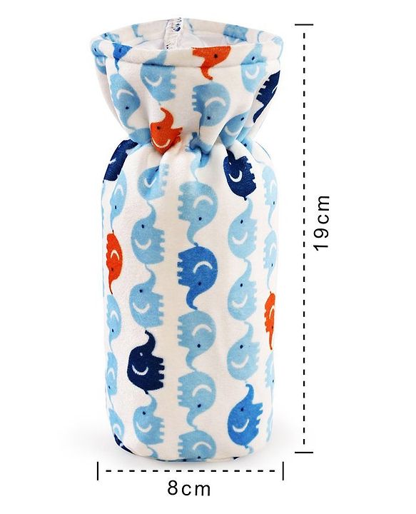 Babyhug Velour Feeding Bottle Cover Elephant Print Large Blue - Fits Upto 280 ml Bottle