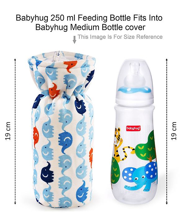 Babyhug Velour Feeding Bottle Cover Elephant Print Large Blue - Fits Upto 280 ml Bottle