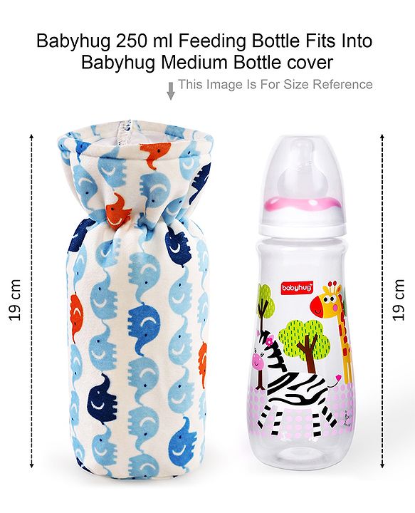 Babyhug Velour Feeding Bottle Cover Elephant Print Large Blue - Fits Upto 280 ml Bottle