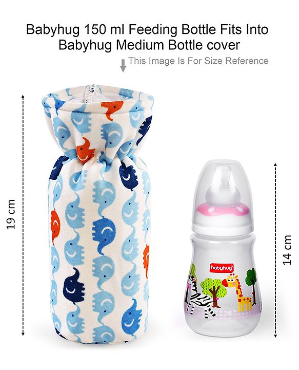 Babyhug Velour Feeding Bottle Cover Elephant Print Large Blue - Fits Upto 280 ml Bottle
