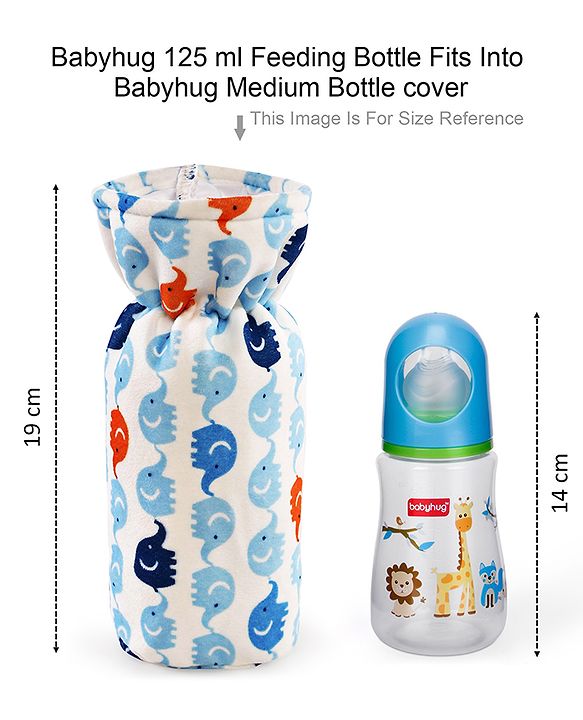 Babyhug Velour Feeding Bottle Cover Elephant Print Large Blue - Fits Upto 280 ml Bottle