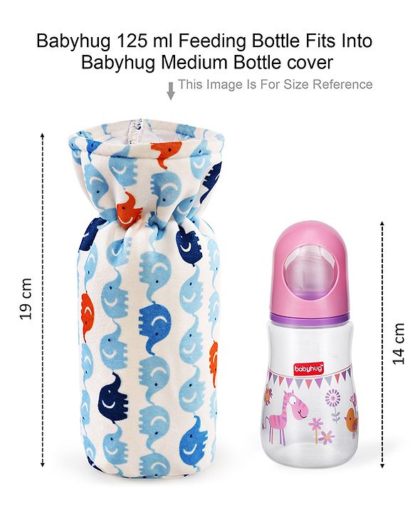 Babyhug Velour Feeding Bottle Cover Elephant Print Large Blue - Fits Upto 280 ml Bottle