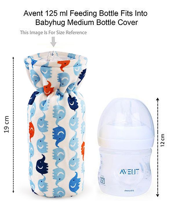 Babyhug Velour Feeding Bottle Cover Elephant Print Large Blue - Fits Upto 280 ml Bottle