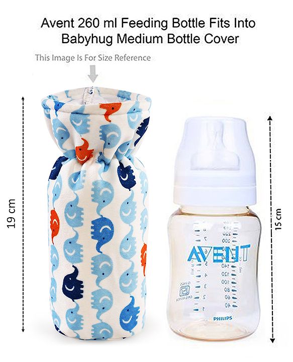 Babyhug Velour Feeding Bottle Cover Elephant Print Large Blue - Fits Upto 280 ml Bottle