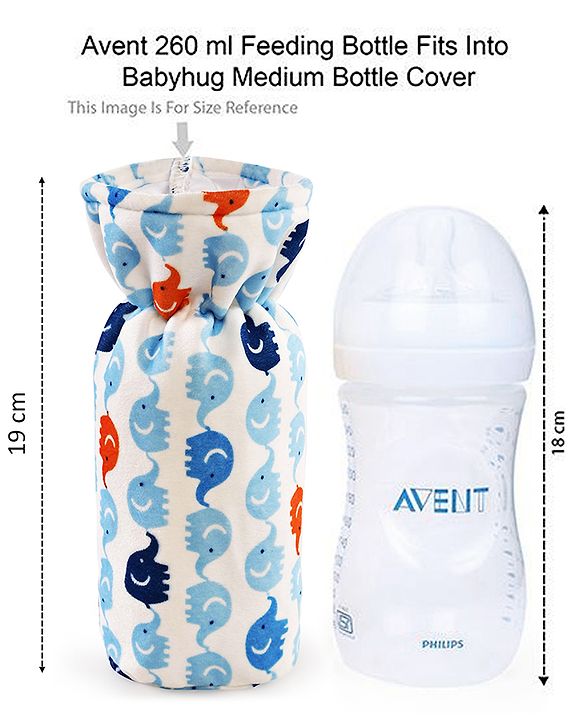 Babyhug Velour Feeding Bottle Cover Elephant Print Large Blue - Fits Upto 280 ml Bottle