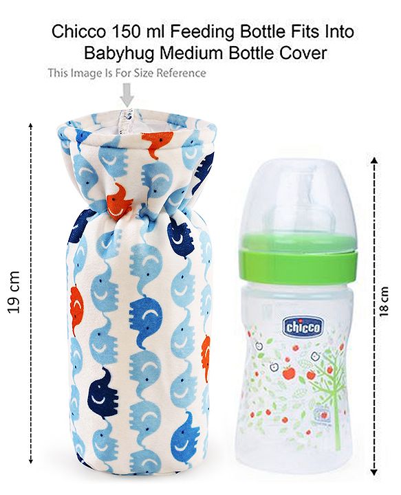 Babyhug Velour Feeding Bottle Cover Elephant Print Large Blue - Fits Upto 280 ml Bottle