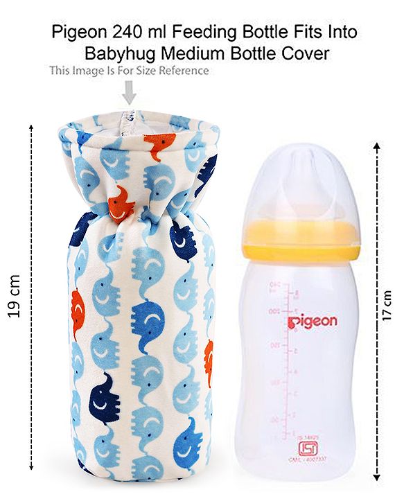 Babyhug Velour Feeding Bottle Cover Elephant Print Large Blue - Fits Upto 280 ml Bottle