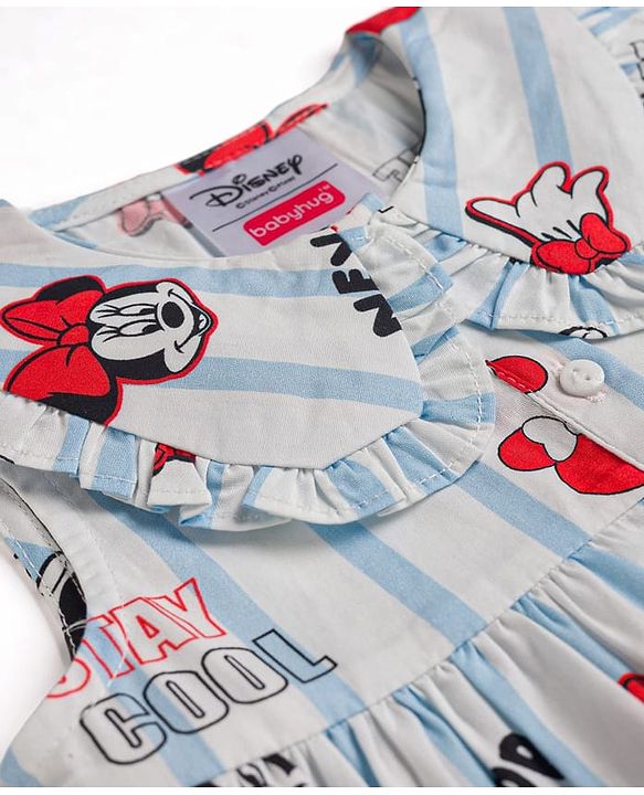 Babyhug Disney Cotton Woven Frock with Minnie Mouse Graphics Blue 6-9 Months