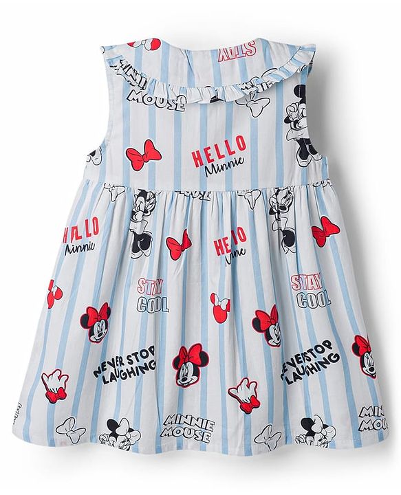 Babyhug Disney Cotton Woven Frock with Minnie Mouse Graphics Blue 6-9 Months