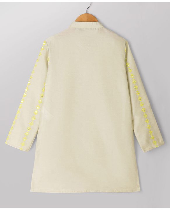 Pine Kids Woven Kurta Pyjama Set with Full Sleeves and Stripe Sequins in Grey for 4-5 Years