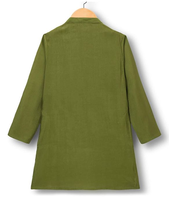 Pine Kids Woven Full Sleeves Kurta Pajama Set with Floral Printed Nehru Jacket - Olive