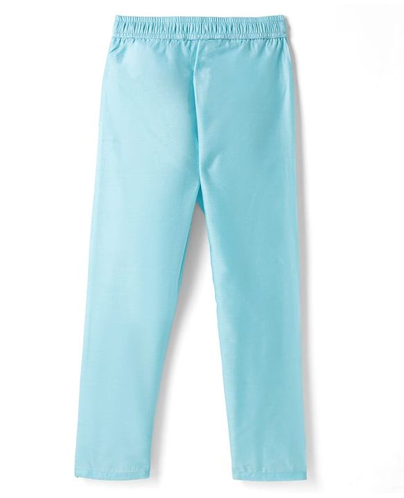 Pine Kids Woven Full Sleeves Solid Colour Kurta Pajama Set with Floral Brocade Nehru Jacket - Sky Blue