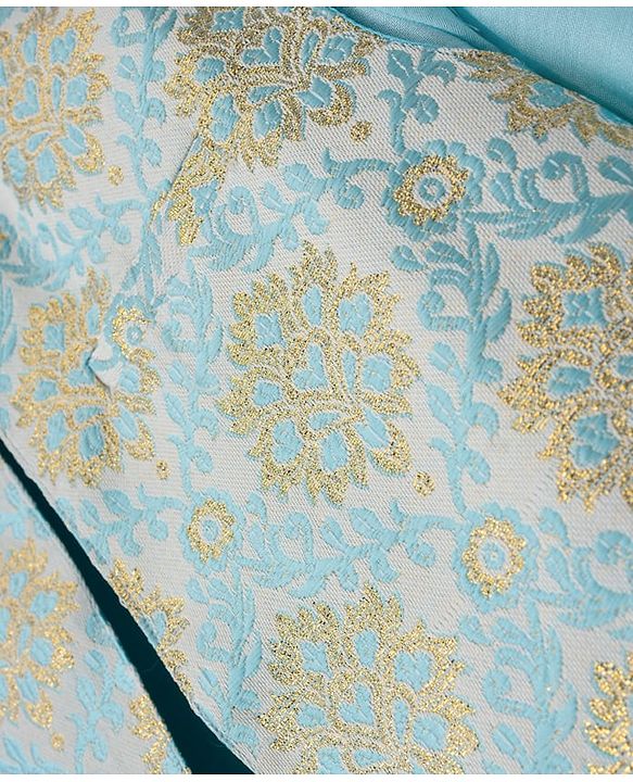 Pine Kids Woven Full Sleeves Solid Colour Kurta Pajama Set with Floral Brocade Nehru Jacket - Sky Blue