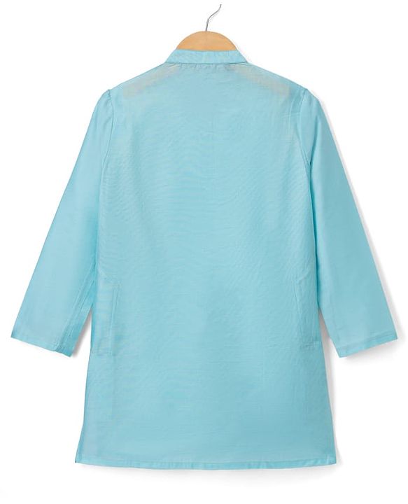Pine Kids Woven Full Sleeves Solid Colour Kurta Pajama Set with Floral Brocade Nehru Jacket - Sky Blue