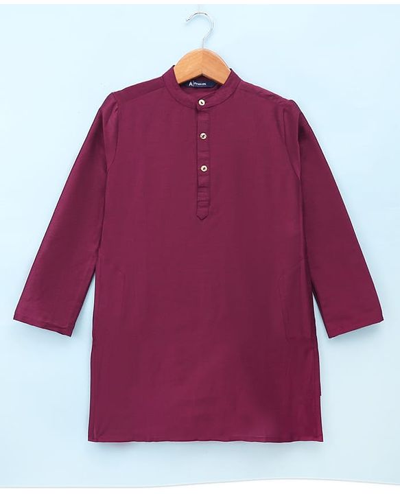 Pine Kids Woven Full Sleeves Kurta Pyjama Set With Floral Embroidered Jacket - Wine