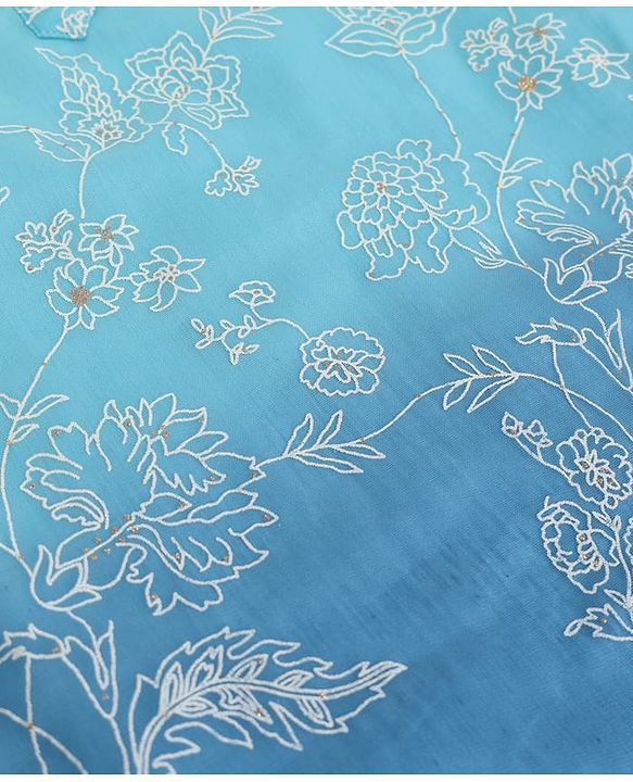 Pine Kids Woven Full Sleeves Kurta & Pyjama Set with Floral Embroidery in Blue