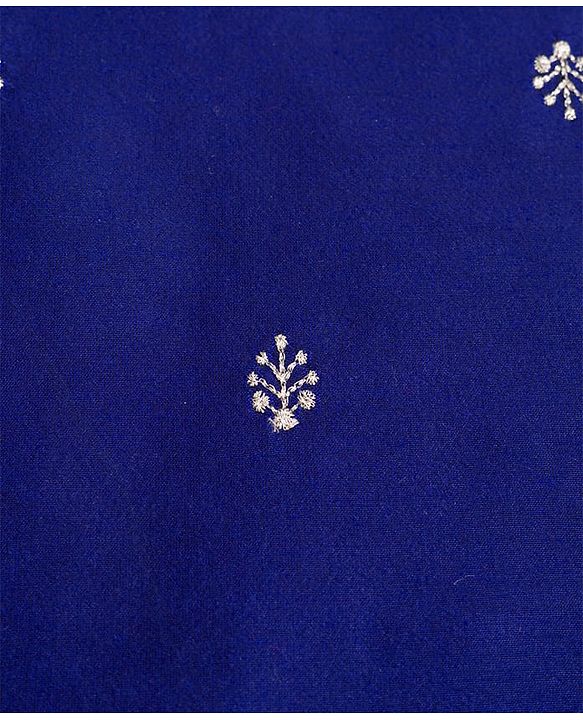 Pine Kids Woven Full Sleeves Kurta Pyjama Set With Leaves Embroidery - Navy Blue