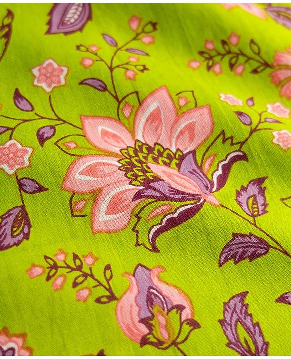 Pine Kids Cotton Woven Full Sleeves Floral Printed Kurta Pajama Set - Limegreen