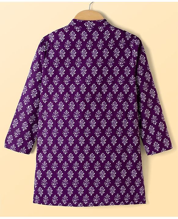 Pine Kids Cotton Woven Full Sleeves Floral Printed Kurta Pajama Set - Purple