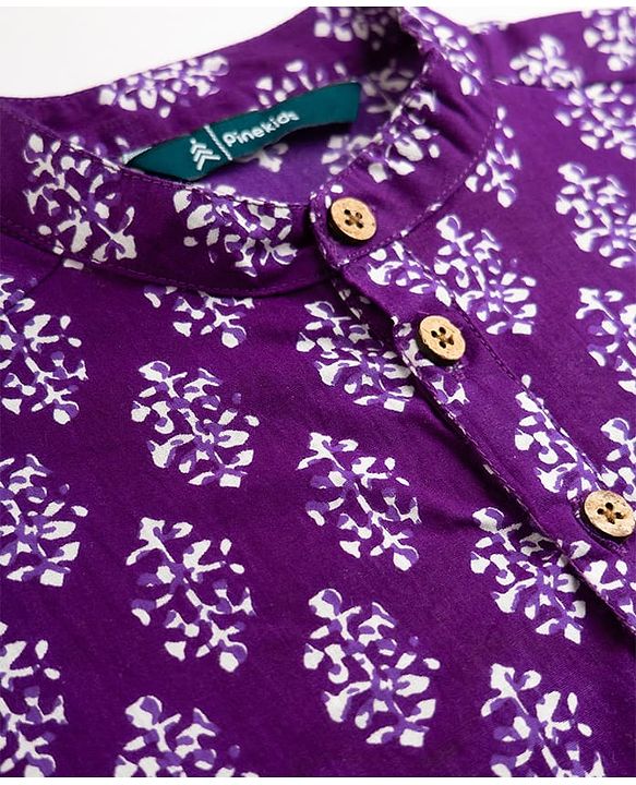 Pine Kids Cotton Woven Full Sleeves Floral Printed Kurta Pajama Set - Purple